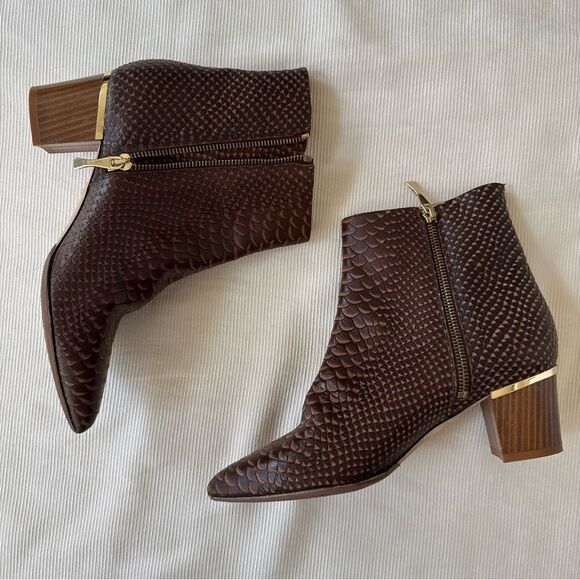 Kate Spade Womens Boots Ankle Heel Animal Print Italy Zip Brown Elegant Used 6.5 - Picture 2 of 4